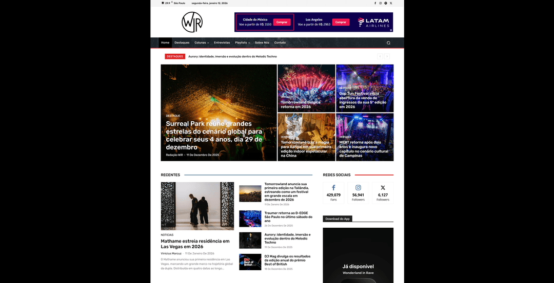 Site de notícias Wonderland in Rave